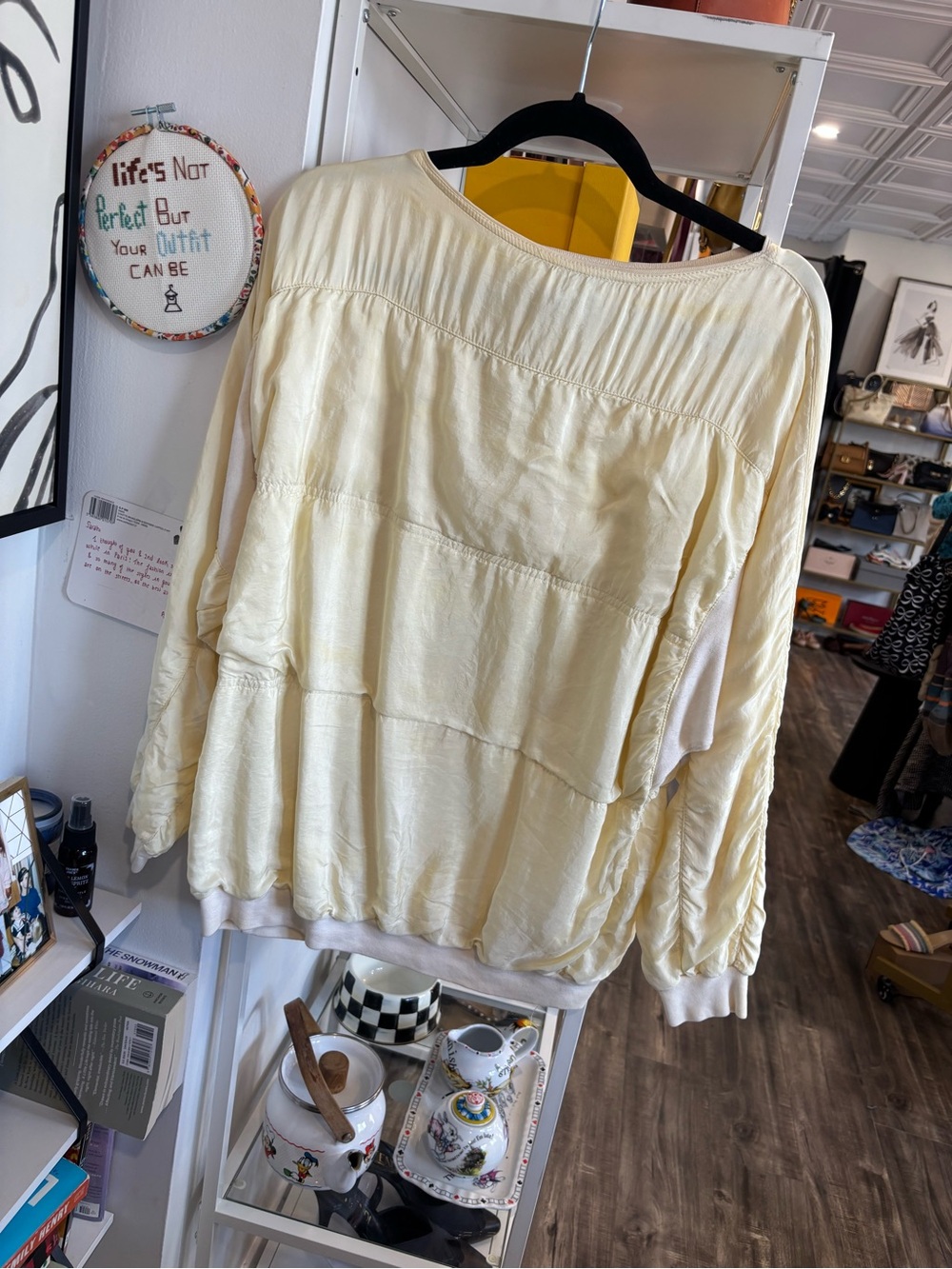 Vintage Light Yellow Women's Long-Sleeve Layered Top